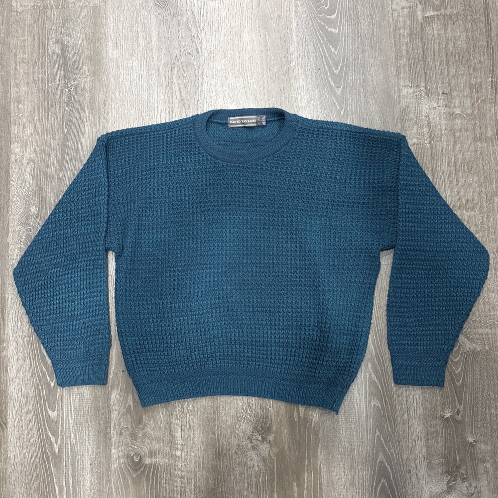 VTG David Taylor Waffle Knit Crewneck Sweater Boxy Loose Fit Large Made USA 90s